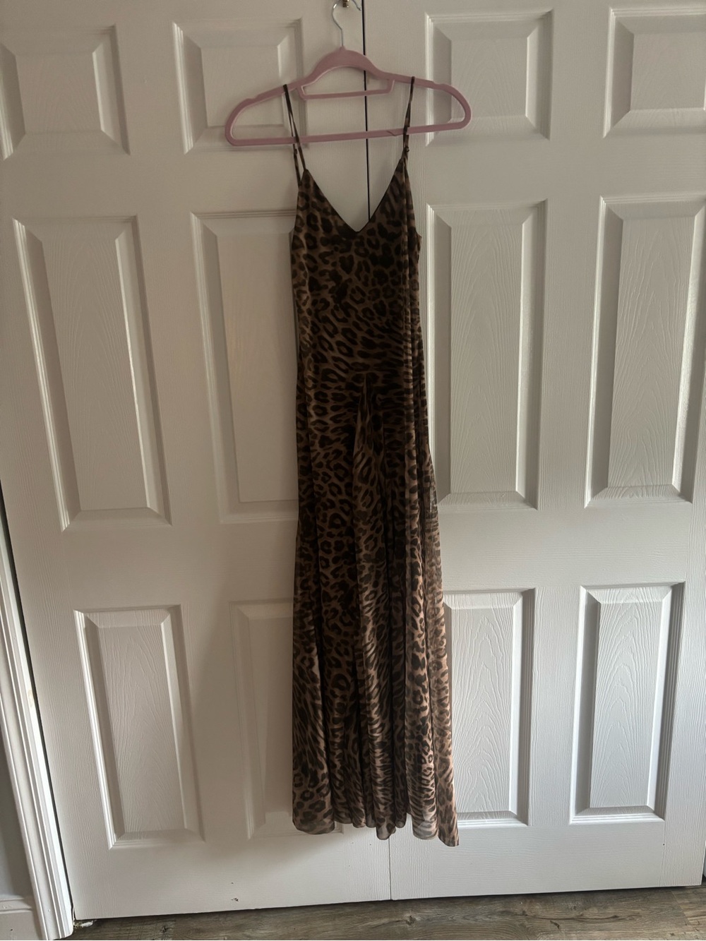 Zara Brown Leopard Print Maxi Dress with Spaghetti Straps worn once